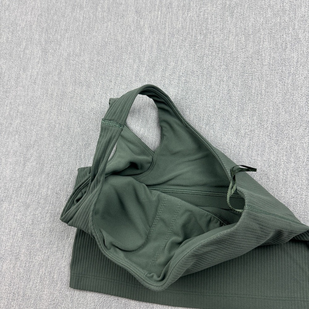 Lululemon Tank Top Womens 2 Green Ribbed Nulu Asymmetrical Yoga Workout W1ERPS - Picture 4 of 10